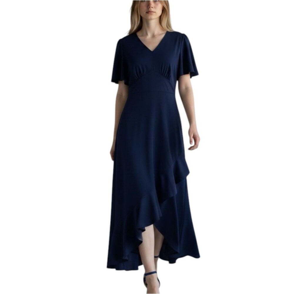 Grace Karin Navy Ruffled Short Sleeve Maxi Dress NWOT Size M